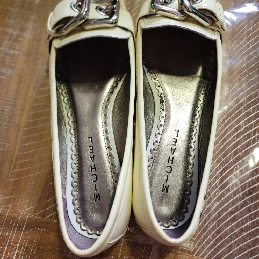 Michael‎ Shannon Plato Cream Patent Leather Double Buckle Loafers Flats Mens 9M